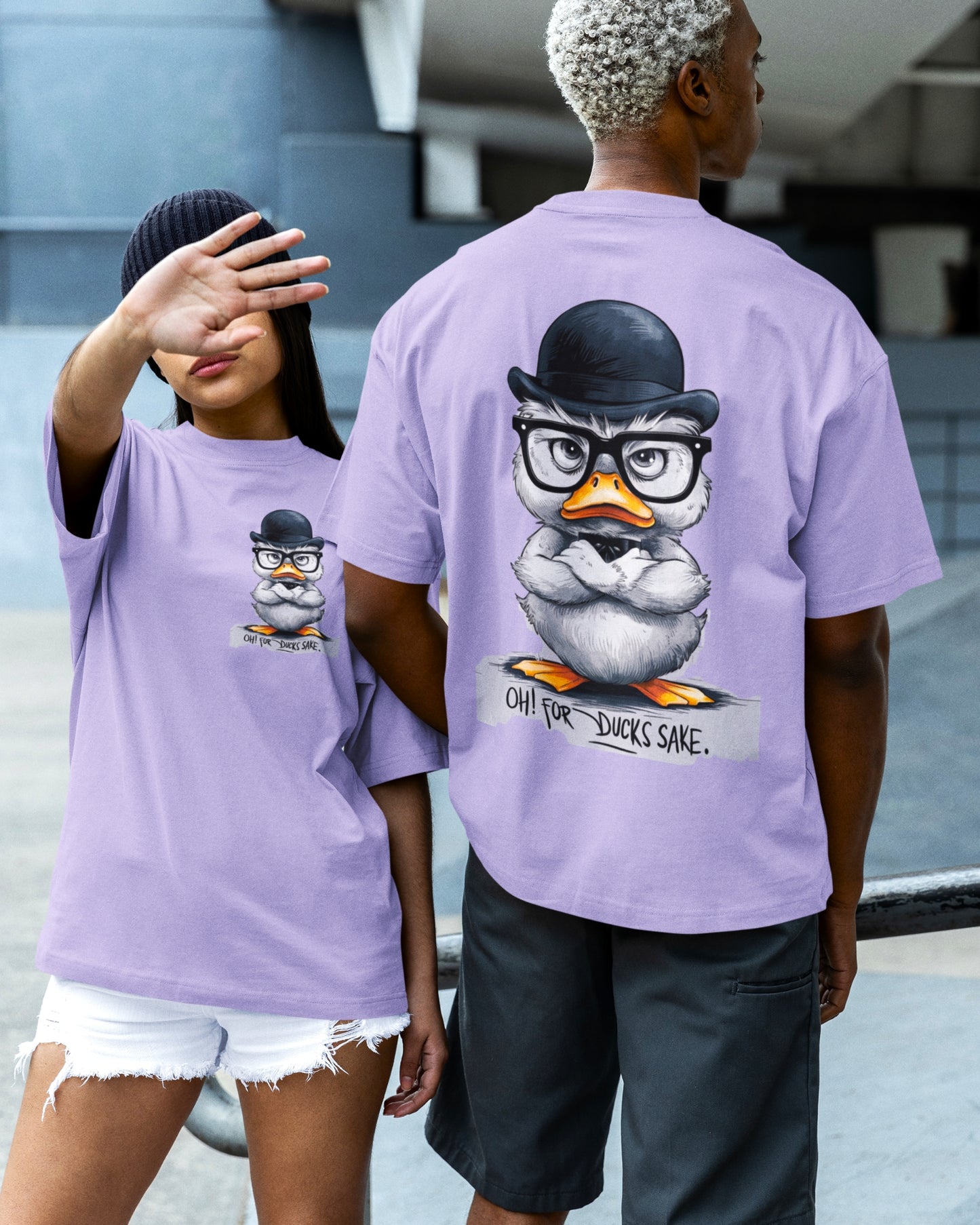 Grumpy Duck Front & Back Graphic  Oversized T-shirt – Oh, For Duck's Sake!