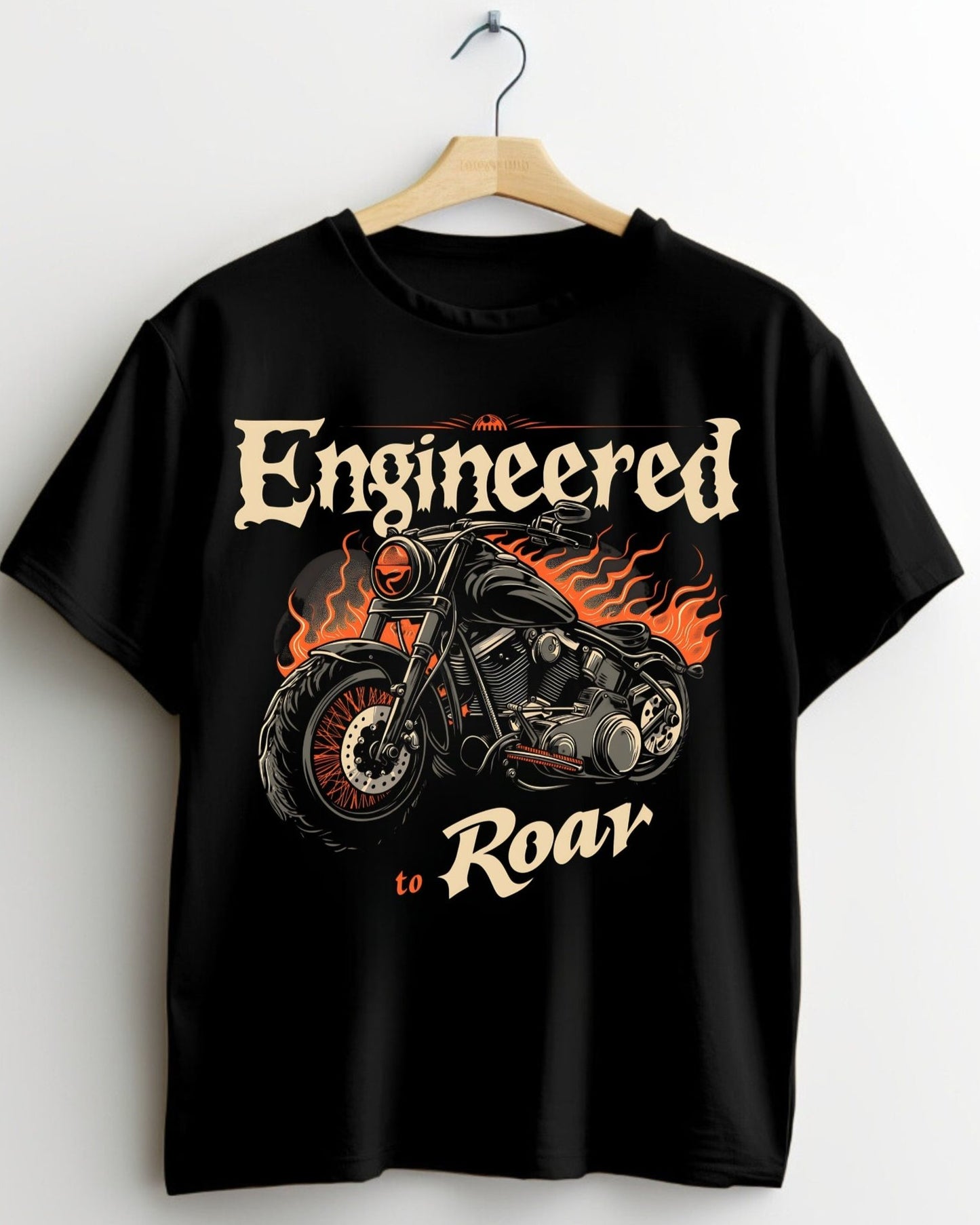 Engineered to Roar Motorcycle Graphic Tee – Ride with Fire