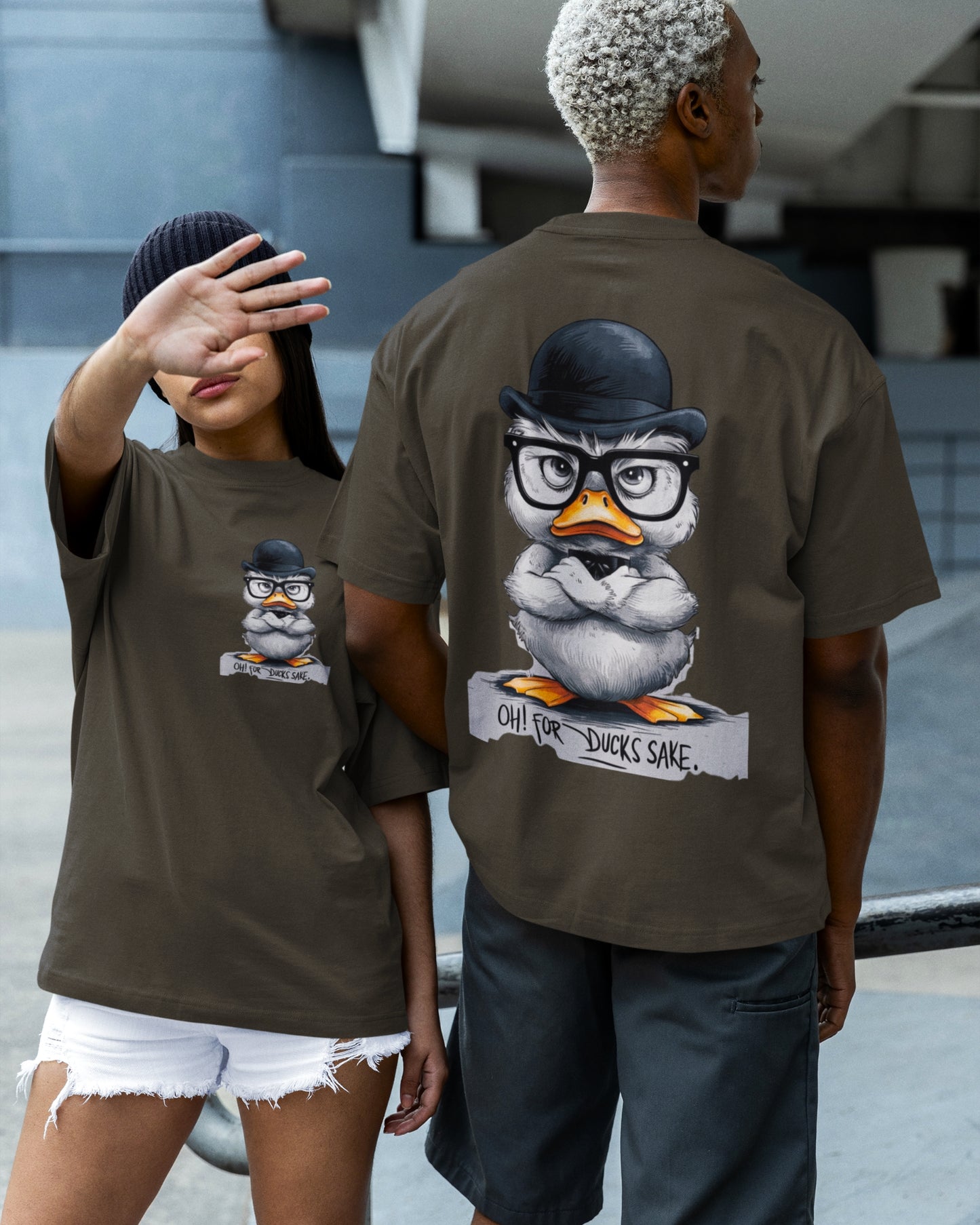 Grumpy Duck Front & Back Graphic  Oversized T-shirt – Oh, For Duck's Sake!