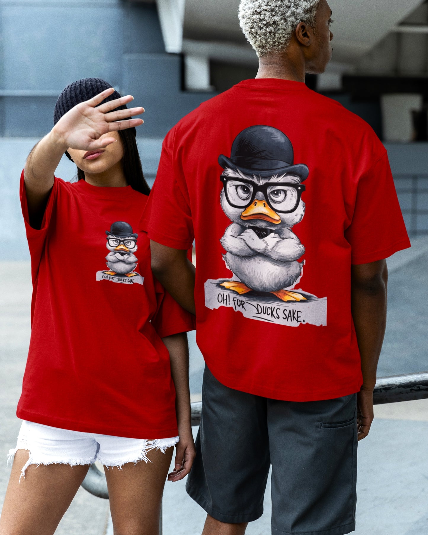 Grumpy Duck Front & Back Graphic  Oversized T-shirt – Oh, For Duck's Sake!