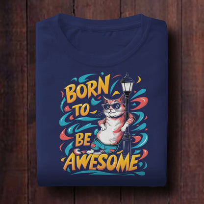 Born to Be Awesome Oversized Cat Graphic Tee