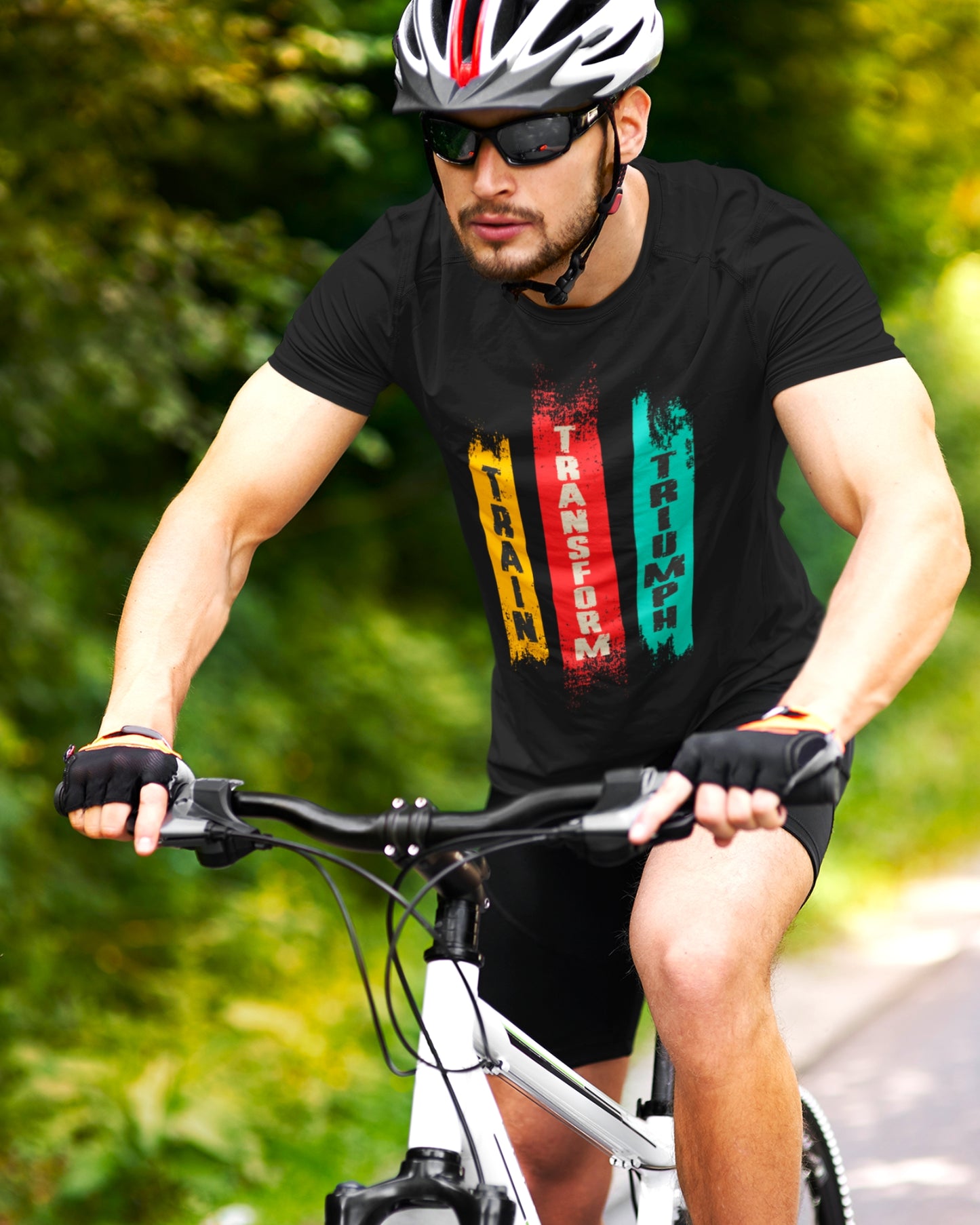 Motivational Fitness T-Shirt - Train Transform Triumph