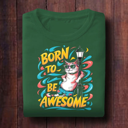 Born to Be Awesome Oversized Cat Graphic Tee