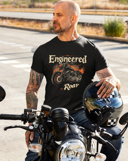 Engineered to Roar Motorcycle Graphic Tee – Ride with Fire