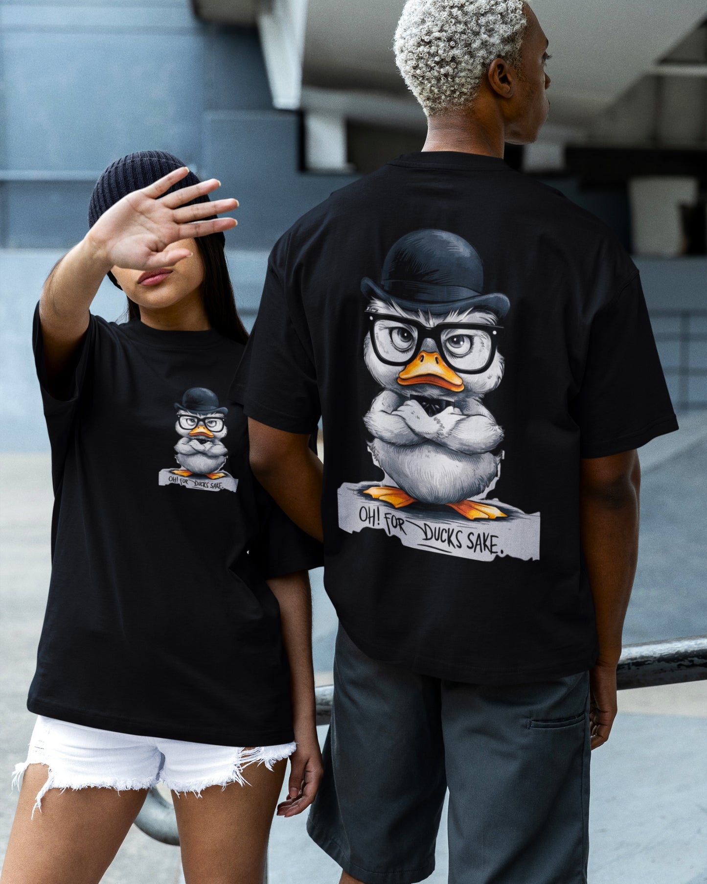 Grumpy Duck Front & Back Graphic  Oversized T-shirt – Oh, For Duck's Sake!