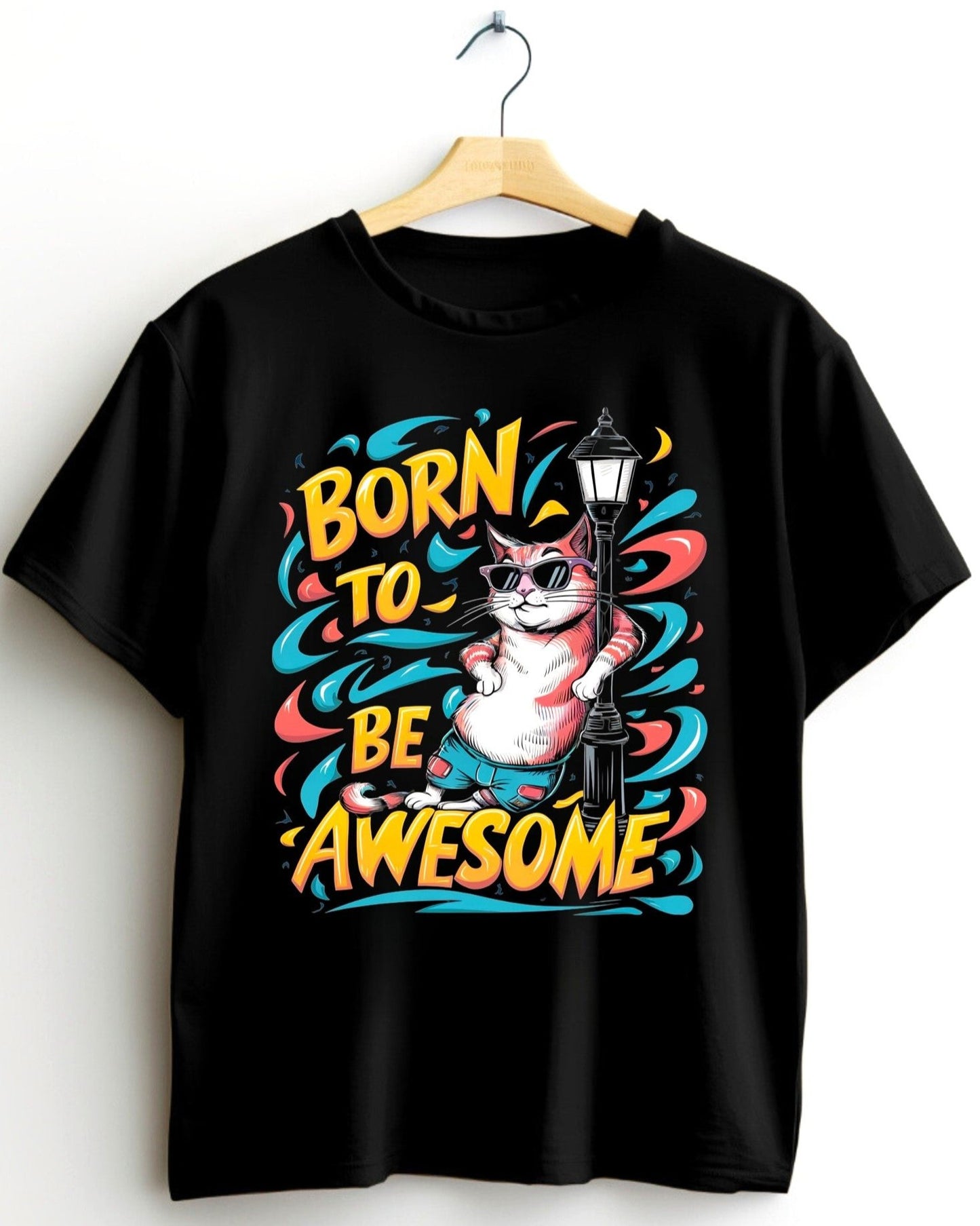 Born to Be Awesome Oversized Cat Graphic Tee