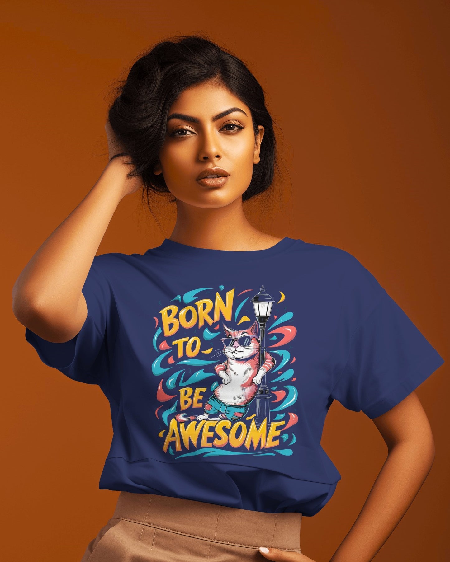 Born to Be Awesome Oversized Cat Graphic Tee