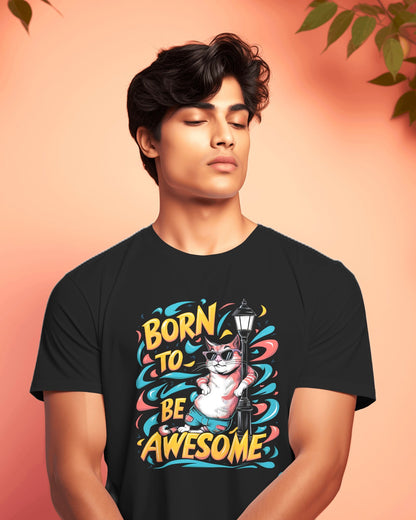 Born to Be Awesome Oversized Cat Graphic Tee