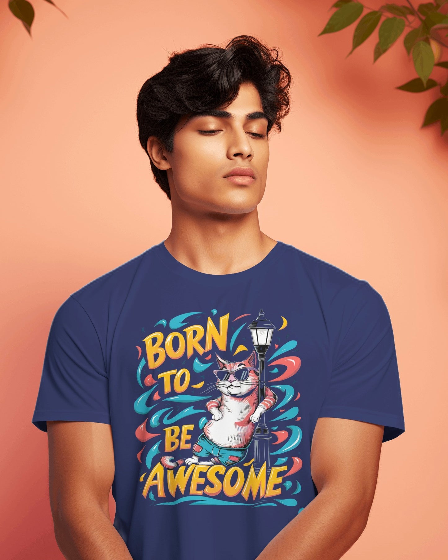 Born to Be Awesome Oversized Cat Graphic Tee