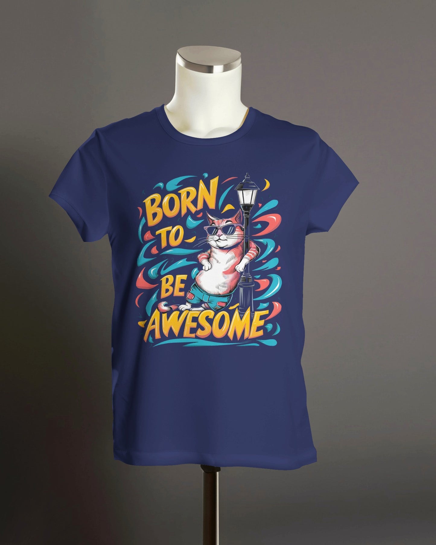 Born to Be Awesome Oversized Cat Graphic Tee