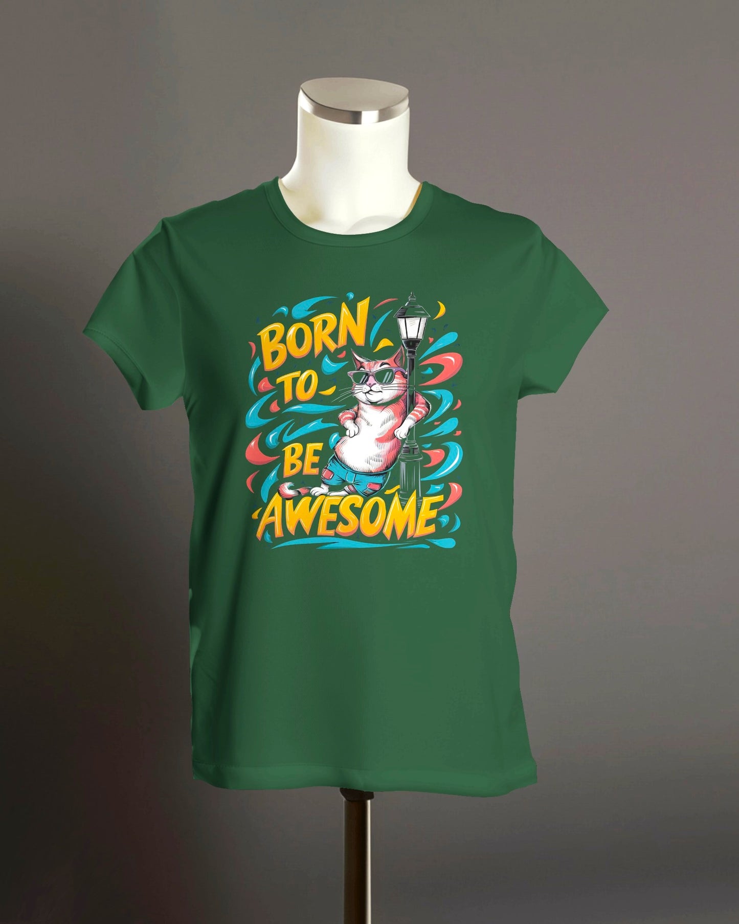 Born to Be Awesome Oversized Cat Graphic Tee